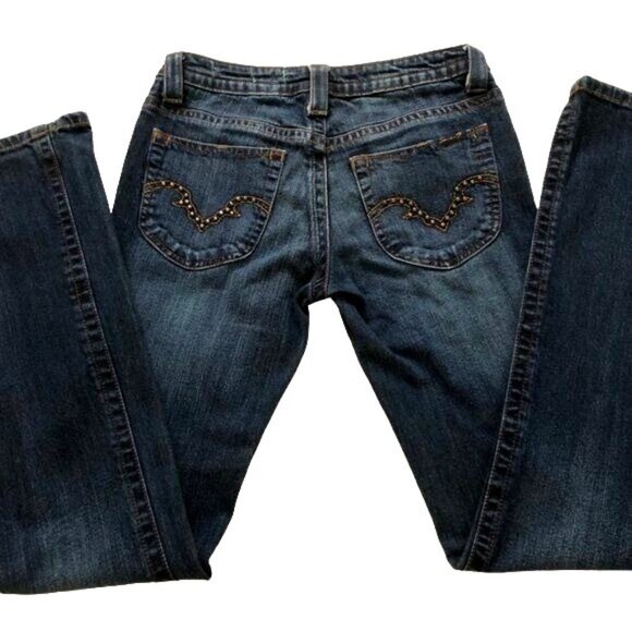 7 FOR ALL MANKIND Women Bootcut Jeans Sz 26 Floral Lined Mid Rise Stretch Blue - Picture 2 of 7